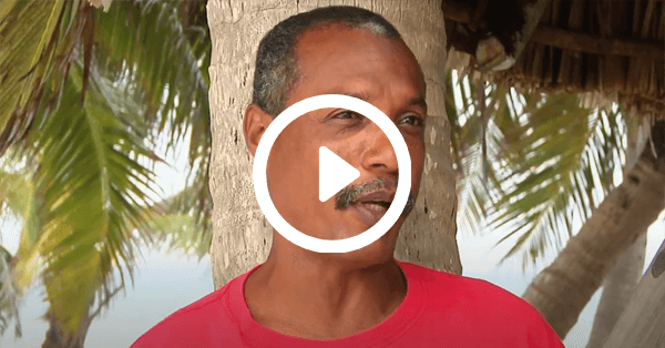 Man stands before palm trees, thumbnail