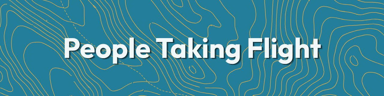 Text People Taking Flight in bold white font on a teal background with gold contour lines, inspired by the spirit of the Hope in Action Newsletter and designed to help students build hope.